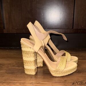 Aldo Beige and Straw Platform Heels